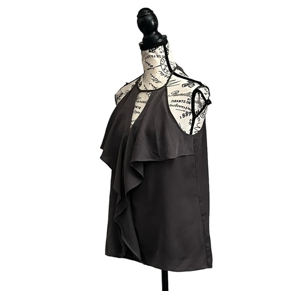 Guess Gray Chiffon Sleeveless Juliet Flounce Keyhole Satin Blouse Ruffle Date S - Picture 3 of 10